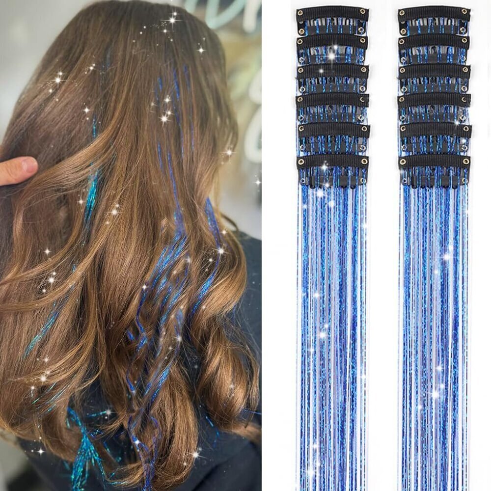 Hair Tinsel Extensions Synthetic 20 Inch Glitter Blue Festival Party Accessory
